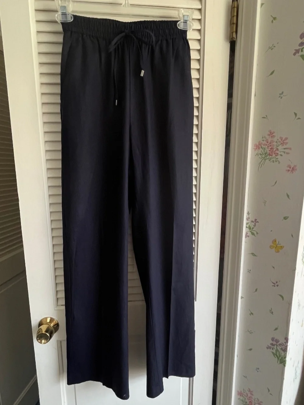 Zara Navy Blue Linen/Viscose Straight Leg Pants Size XS